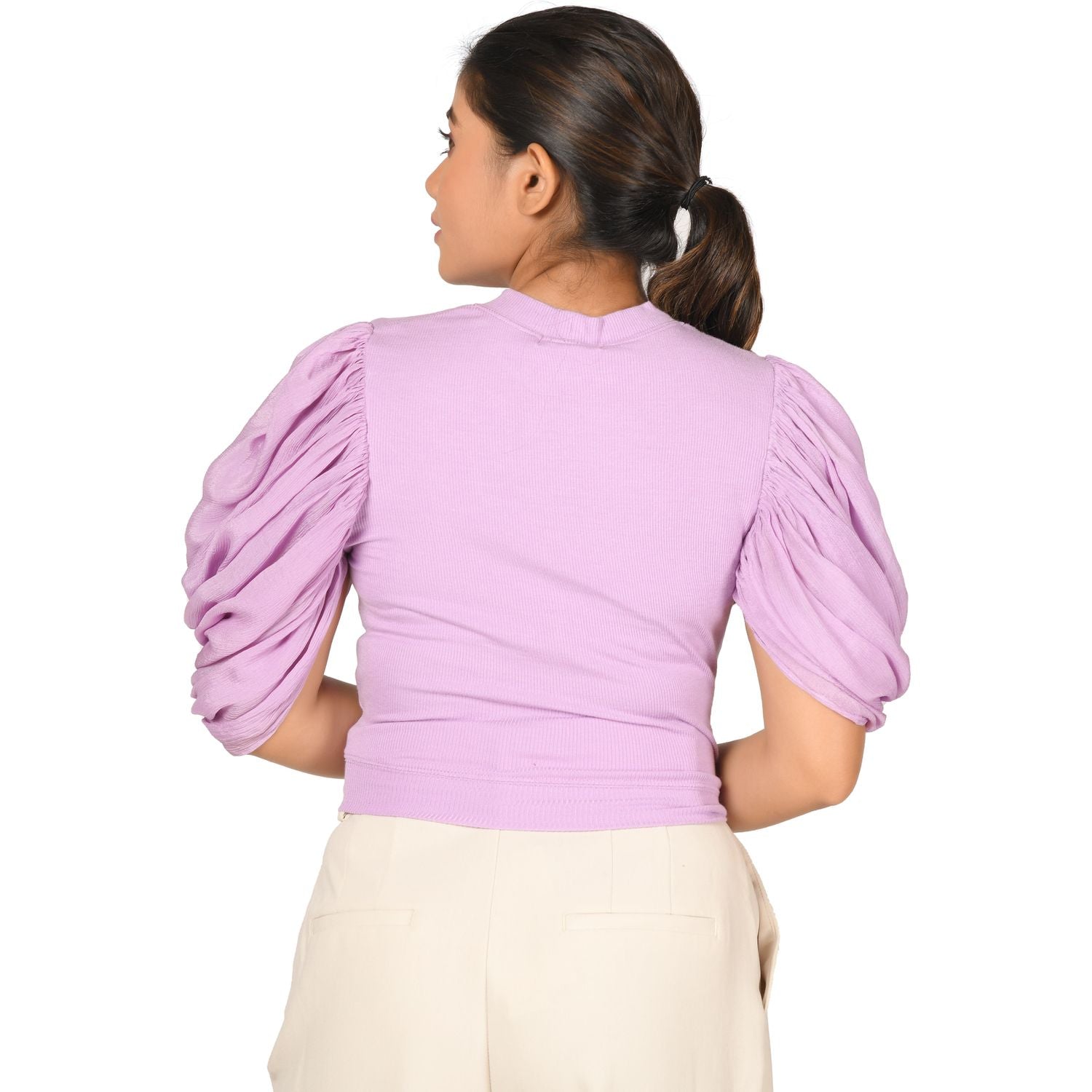 Hosiery Blouses - Mesh Pleated Sleeves - Lavender - Blouse featured