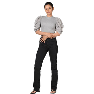 Hosiery Blouses - Mesh Pleated Sleeves - Light Grey - Blouse featured
