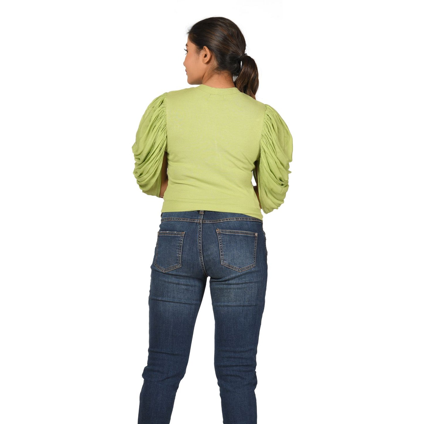 Hosiery Blouses - Mesh Pleated Sleeves - Lime Green - Blouse featured