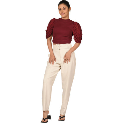 Hosiery Blouses - Mesh Pleated Sleeves - Maroon - Blouse featured