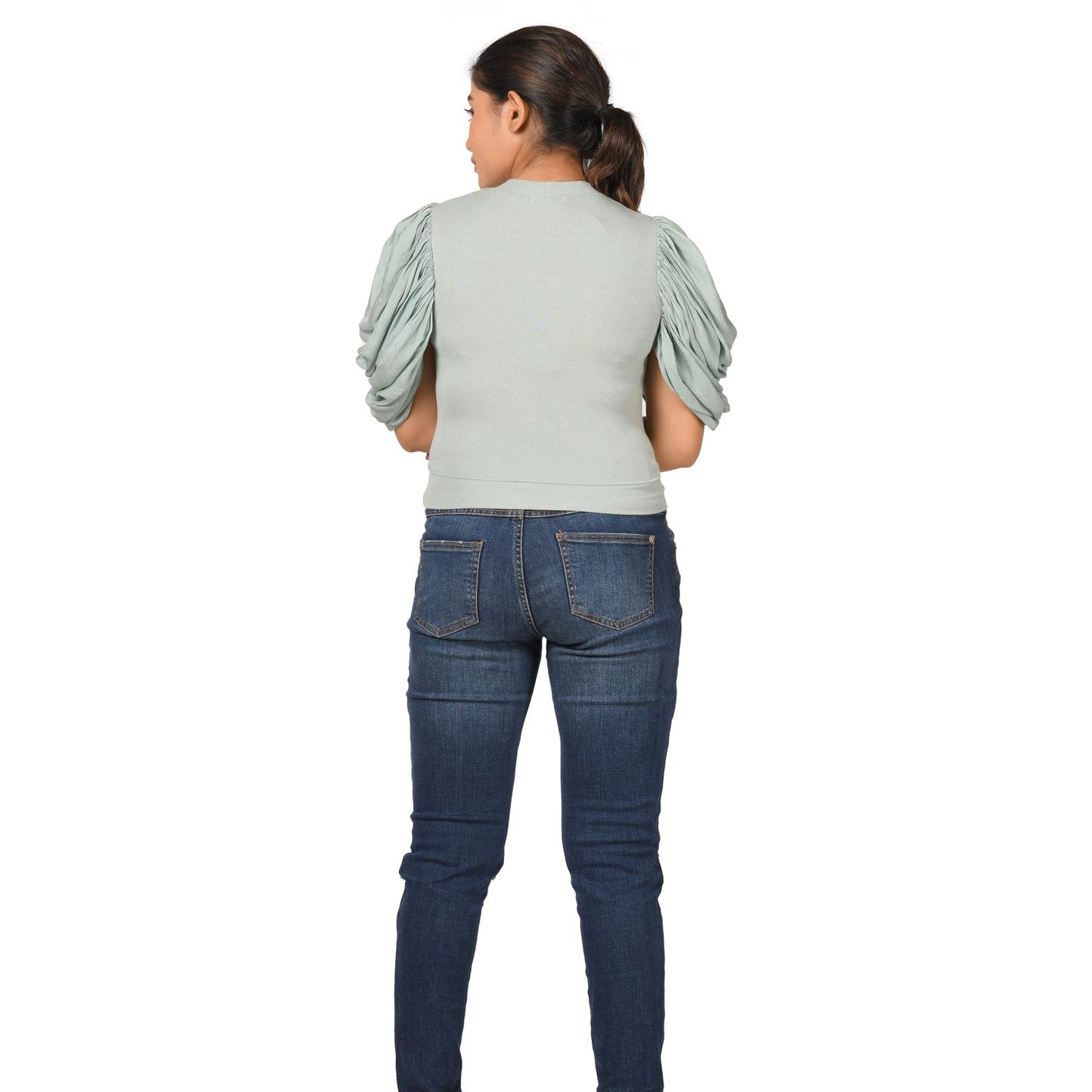 Hosiery Blouses - Mesh Pleated Sleeves - Mint Green - Blouse featured