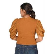 Load image into Gallery viewer, Hosiery Blouses - Mesh Pleated Sleeves - Mustard - Blouse featured