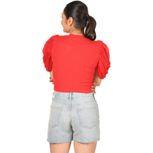 Load image into Gallery viewer, Hosiery Blouses - Mesh Pleated Sleeves - Red - Blouse featured