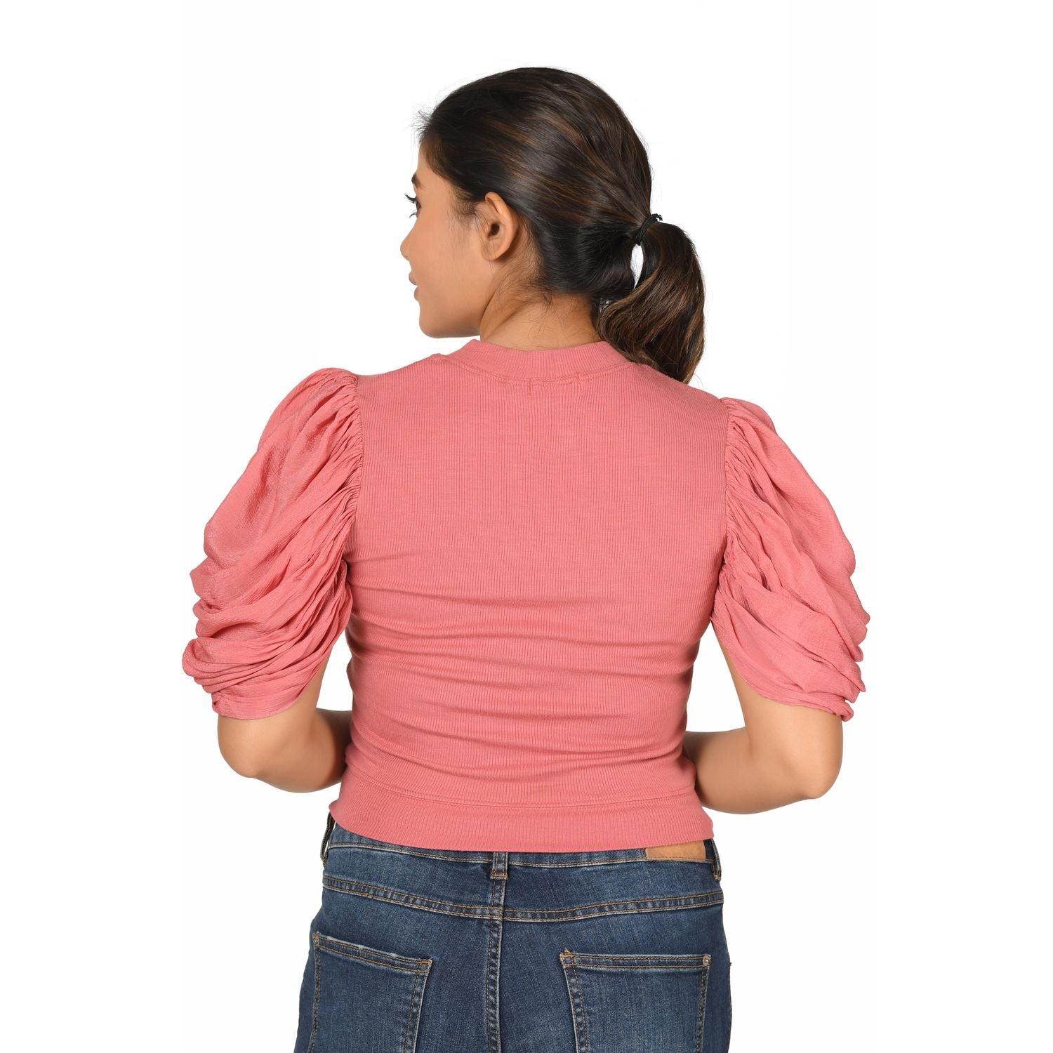 Hosiery Blouses - Mesh Pleated Sleeves - Rose Pink - Blouse featured