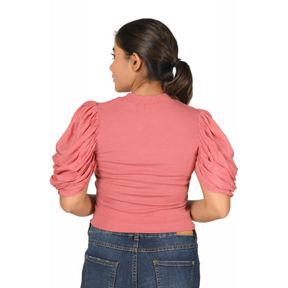 Hosiery Blouses - Mesh Pleated Sleeves - Rose Pink - Blouse featured