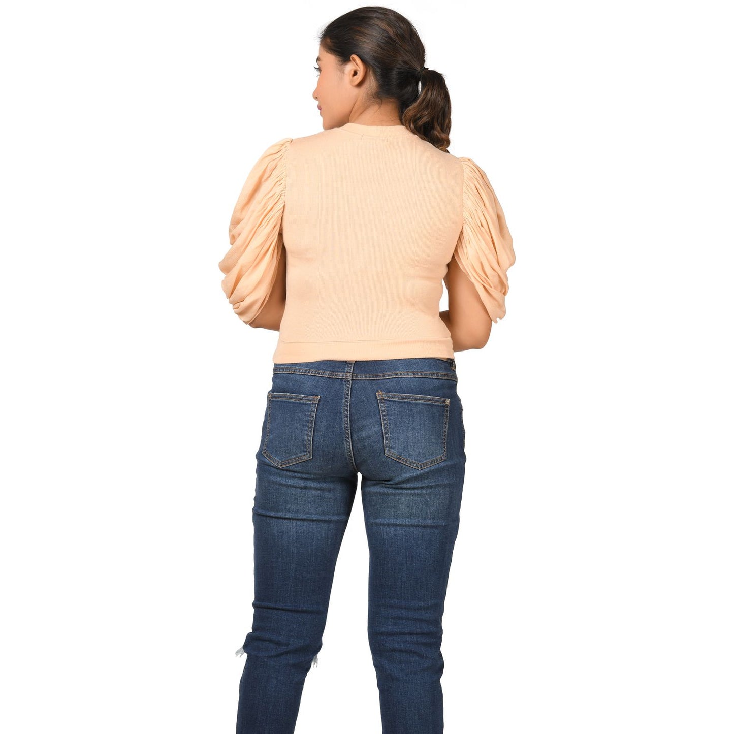 Hosiery Blouses - Mesh Pleated Sleeves - Tan - Blouse featured