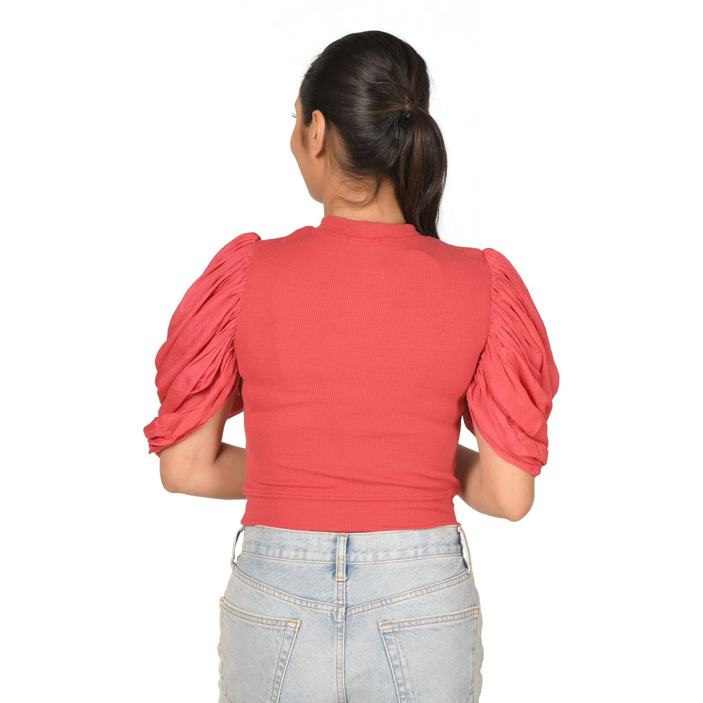 Hosiery Blouses - Mesh Pleated Sleeves - Vermillion Red - Blouse featured