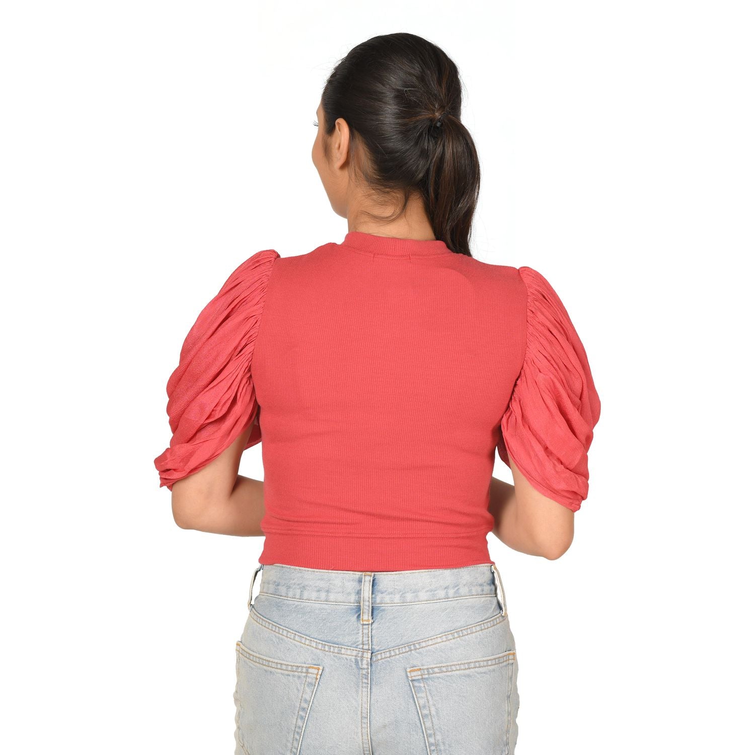 Hosiery Blouses - Mesh Pleated Sleeves - Vermillion Red - Blouse featured