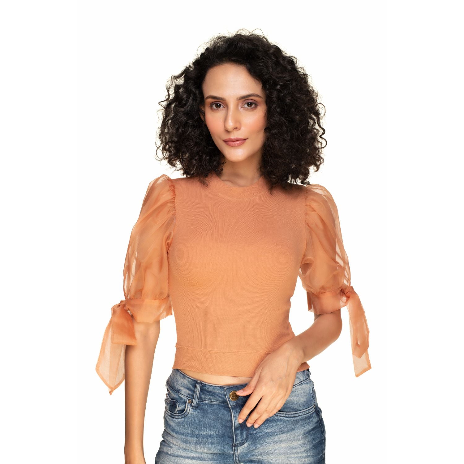 Hosiery Blouses- Bow Tie Up Sleeves - Cider - Blouse featured