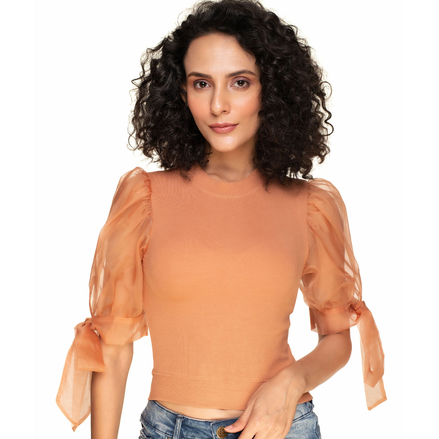 Hosiery Blouses- Bow Tie Up Sleeves - Cider - Blouse featured