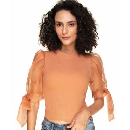 Hosiery Blouses- Bow Tie Up Sleeves - Cider - Blouse featured