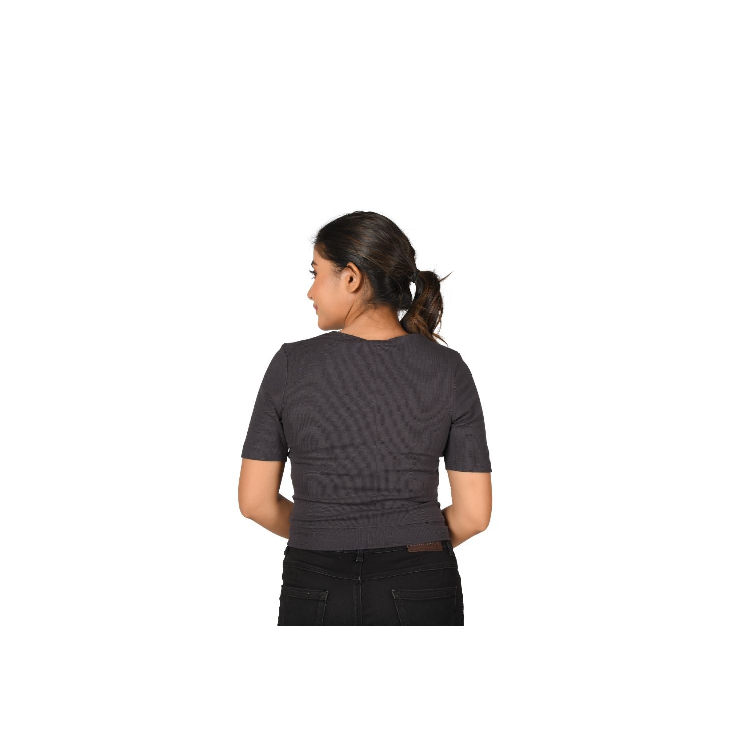 Hosiery Blouse- Regular Deep Round Neck - Clay Grey - Blouse featured