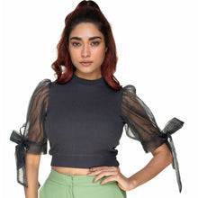 Load image into Gallery viewer, Hosiery Blouses- Bow Tie Up Sleeves - Clay Grey - Blouse featured