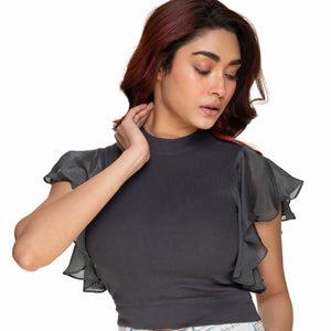Hosiery Blouses- Flutter Sleeves - Clay Grey - Blouse featured