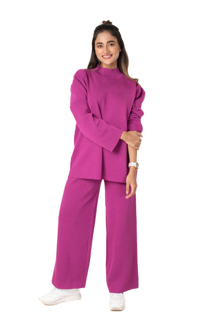 Cosy Airport Ready Coord Set full sleeve deep pink lounge wear featured