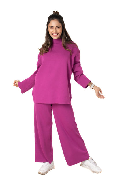 Cosy Airport Ready Coord Set full sleeve deep pink lounge wear featured