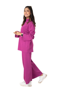 Cosy Airport Ready Coord Set full sleeve deep pink lounge wear featured