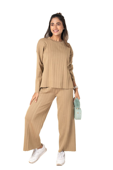 Cosy Classic Divaa Co-ord Set full sleeve light mud yellow lounge wear featured