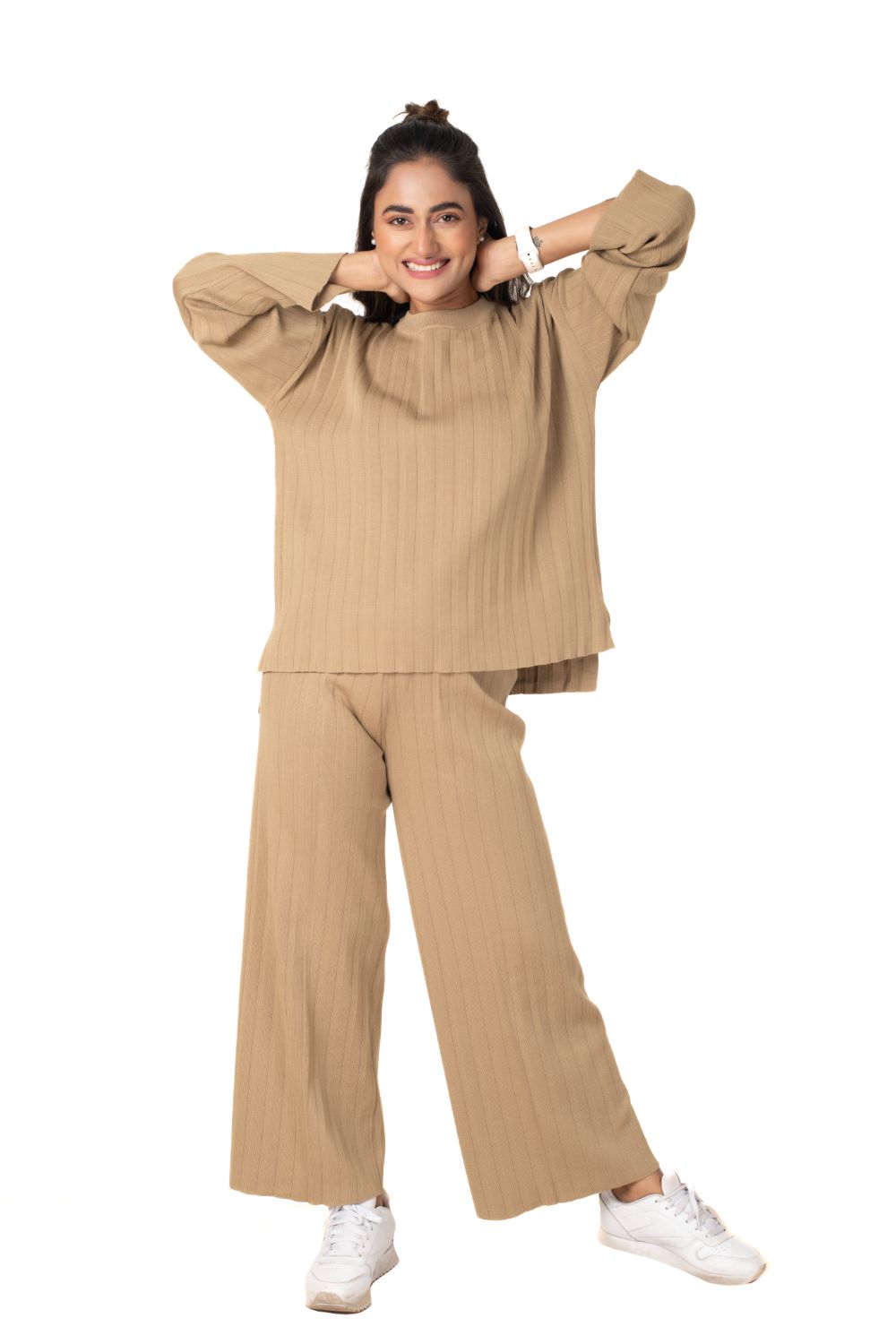 Cosy Classic Divaa Co-ord Set full sleeve light mud yellow lounge wear featured