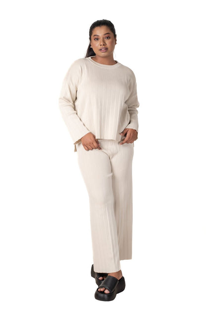 Cosy Classic Divaa Co-ord Set full sleeve off white lounge wear featured