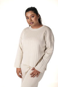Cosy Classic Divaa Co-ord Set full sleeve off white lounge wear featured