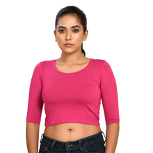 Load image into Gallery viewer, Cotton Rayon Blouses Plus Size - Elbow Sleeves Dark Pink Bust size 42-48 Blouse