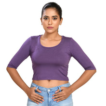 Load image into Gallery viewer, Cotton Rayon Blouses Plus Size - Elbow Sleeves Dark Plum Bust size 42-48 Blouse