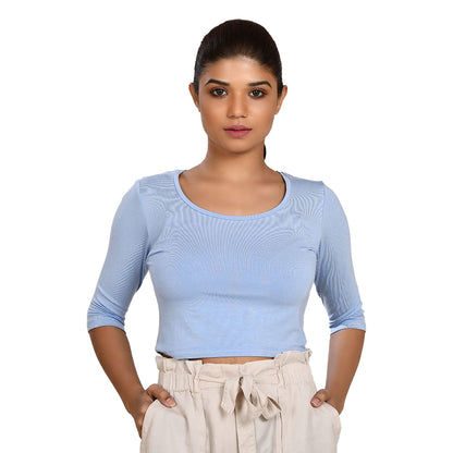 Cotton Rayon Blouses - Elbow Sleeves Baby Blue Bust size 28-40 Blouse