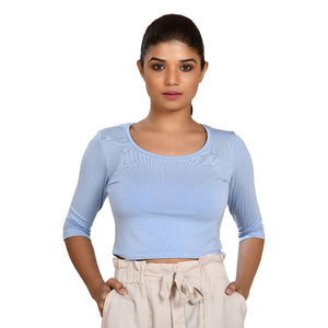 Cotton Rayon Blouses - Elbow Sleeves Baby Blue Bust size 28-40 Blouse