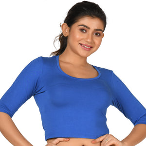 Cotton Rayon Blouses Plus Size - Elbow Sleeves Cobalt Blue Bust size 42-48 Blouse