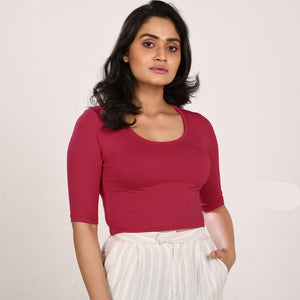 Cotton Rayon Blouses - Elbow Sleeves Magenta Bust size 28-40 Blouse