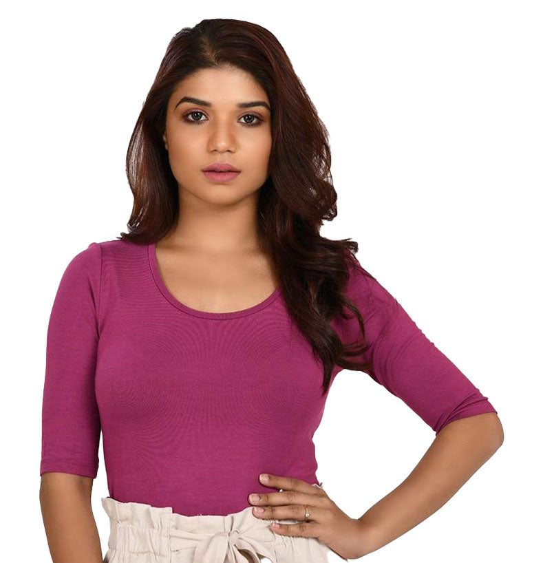 Cotton Rayon Blouses Plus Size - Elbow Sleeves Pansy Purple Bust size 42-48 Blouse