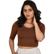 Load image into Gallery viewer, Cotton Rayon Blouses Plus Size - Elbow Sleeves Walnut Brown Bust size 42-48 Blouse