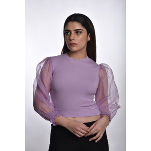 Hosiery Blouses with Puffy Organza Full Sleeves -  Lavender - Blouse featured