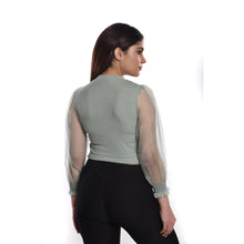 Load image into Gallery viewer, Hosiery Blouses with Puffy Organza Full Sleeves -  Mint Green - Blouse featured