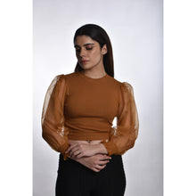 Load image into Gallery viewer, Hosiery Blouses with Puffy Organza Full Sleeves -  Mustard - Blouse featured