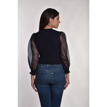 Load image into Gallery viewer, Hosiery Blouses with Puffy Organza Full Sleeves -  Royal Blue - Blouse featured