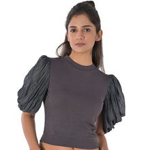 Load image into Gallery viewer, Hosiery Blouses - Mesh Pleated Sleeves - Clay Grey - Blouse featured