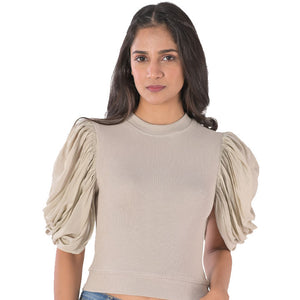 Hosiery Blouses - Mesh Pleated Sleeves - Calm Ivory - Blouse featured