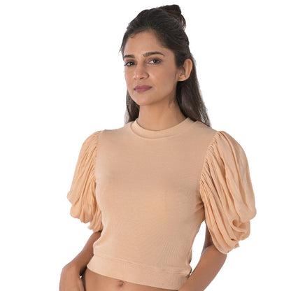 Hosiery Blouses - Mesh Pleated Sleeves Blouse