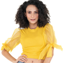 Load image into Gallery viewer, Hosiery Blouses- Bow Tie Up Sleeves - Mango Yellow - Blouse featured
