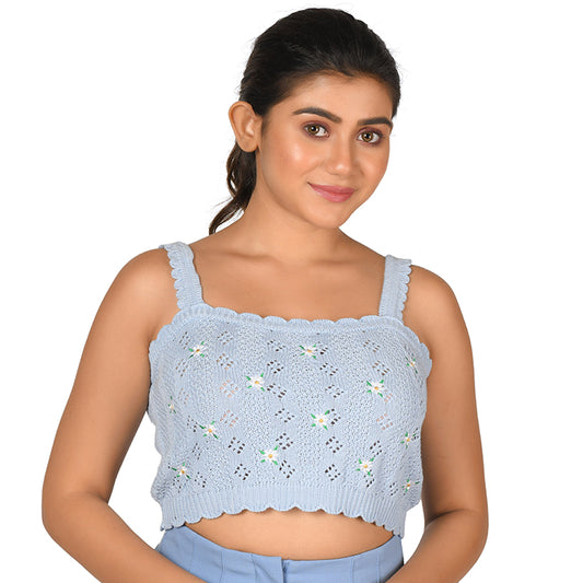 Crochet crop tops - Sky Blue - Blouse featured