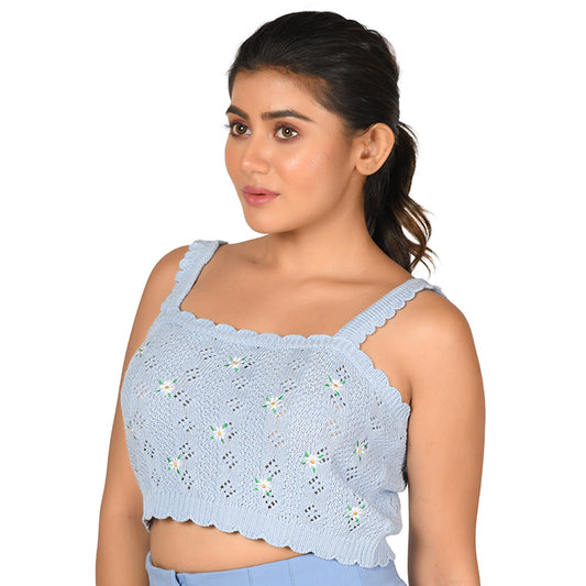 Crochet crop tops - Sky Blue - Blouse featured