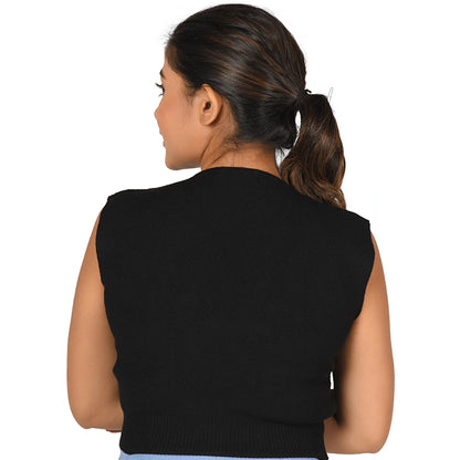 Knit Tops : Surplice Neck Top - Black - Blouse featured