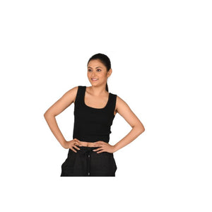 Knit : Round Neck Sleeveless Top - Black - Blouse featured
