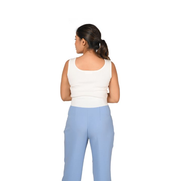 Knit : Round Neck Sleeveless Top - White - Blouse featured