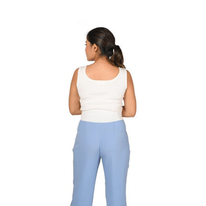 Knit : Round Neck Sleeveless Top - White - Blouse featured