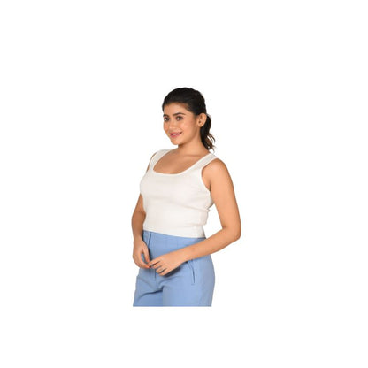 Knit : Round Neck Sleeveless Top - White - Blouse featured