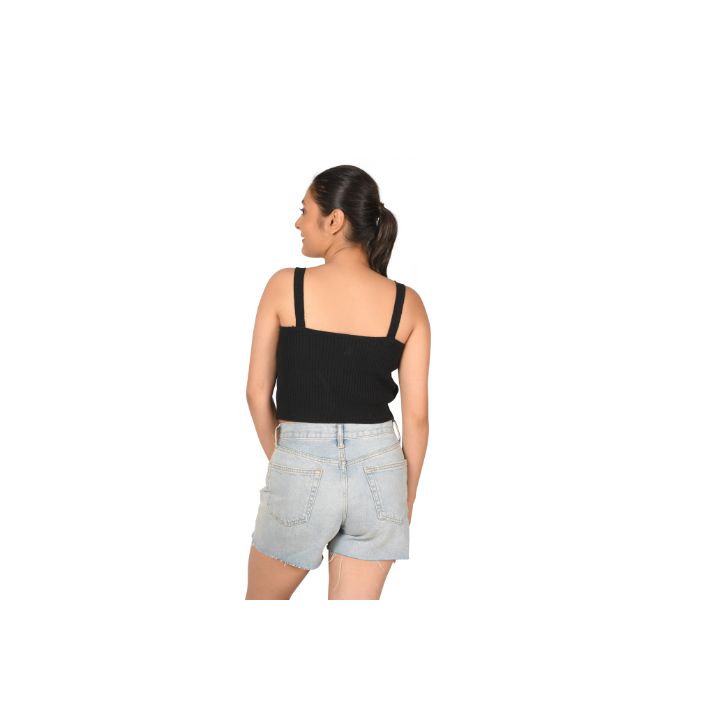 Strap Crop Top Blouses - Black - Back - Blouse featured