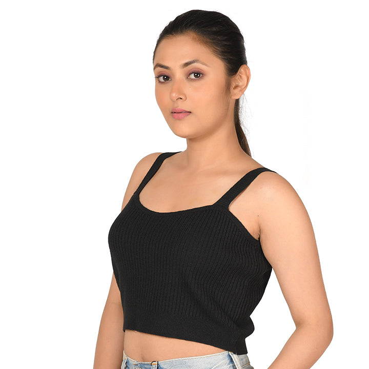 Strap Crop Top Blouses - Black - Blouse featured